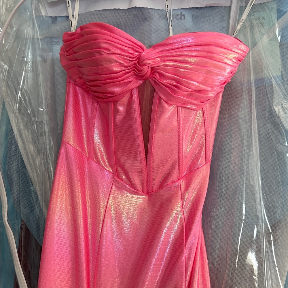 Elegant Pink Strapless Prom Dress
